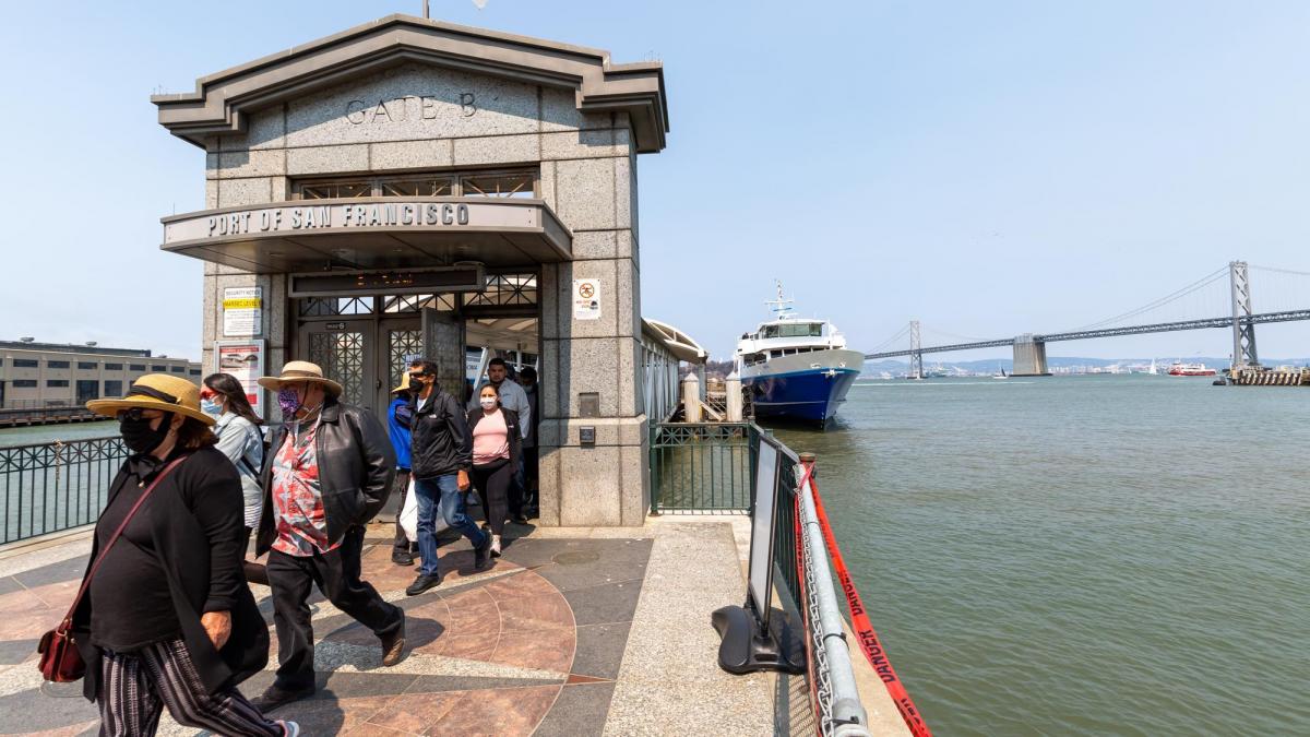 Ferry passengers at Gate B