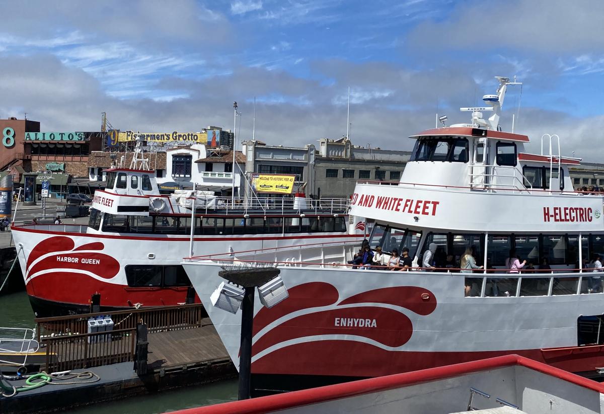 Red and White Fleet vessels Harbor Queen and Enhydra dock at Pier 43