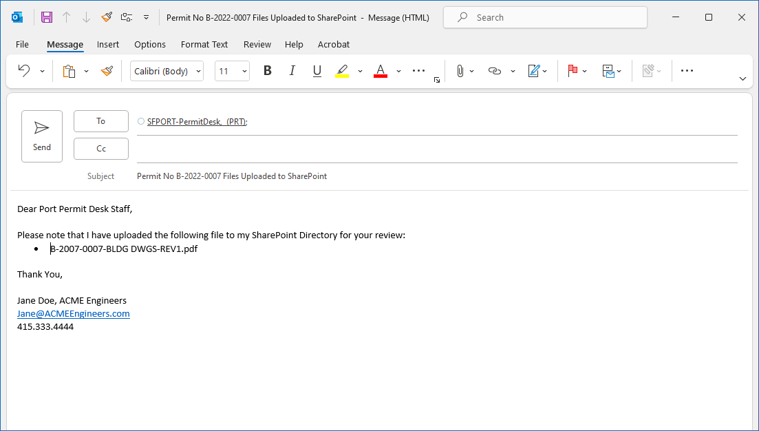 Email to Port Permit Desk: Revision Uploaded to SharePoint