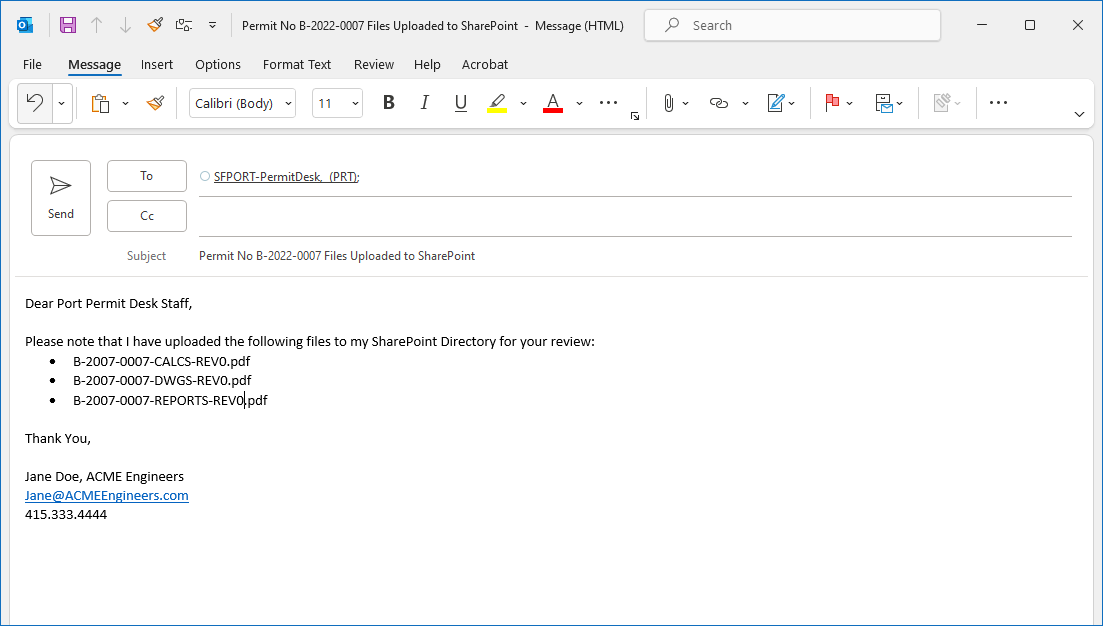 Email to Port Permit Desk: Files Uploaded to SharePoint