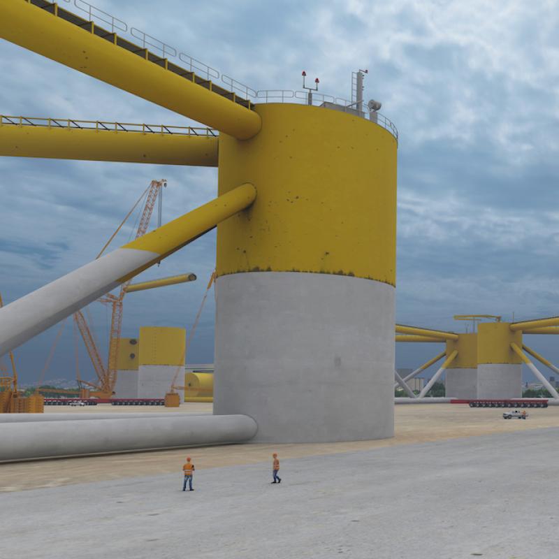 Visual rendering of an offshore wind production site.