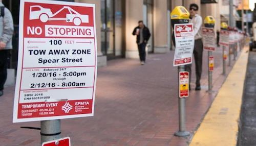 No-stopping sign at a parking meter